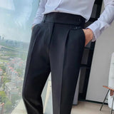 Spring Summer Suit Pants Men's Straight Naples Ruffian Handsome High Waist Small Trousers British Style Slim Trousers Gentleman