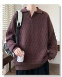Korean Style Men's Polo Sweater Light Luxury Textured V-neck Knit Long Sleeve Pullover Autumn Casaul Trendy Male Clothing M-3XL