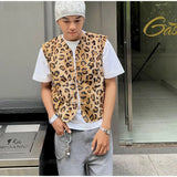 Men Leopard Print Vests Spring Fashion V-neck Paper Clip Simple Sleeveless Loose Simple Casual Streetwear Male Waistcoats