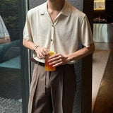 Summer Men's Clothing Luxury Button-down Knit Polo Shirt Korean Popular Lapel Solid Color Short Sleeve Leisure Fashion Knitwear