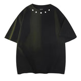 Summer New Metal Button Men's T Shirt High Quality Cotton Short Sleeve Tops Breathable Round Neck Loose Black White Tee