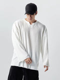T-shirts Men Spring Advanced Japanese Style Harajuku Long Sleeve All-match High Street Fashion V-neck Handsome Popular College