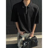 Mens tshirt Loose Fit Half Zip Polo Collar Solid Color Summer T Shirt New Casual  Sports Comfortable Daily Basic Top