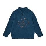 Mens Sweater Lazy Kitten Embroidered Sweater Autumn Daily Retro Casual Versatile Comfortable Polo Collar Top Men'S Clothing