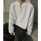 White Long Sleeved T-shirt Men Fashion Black V-neck T Shirt Men Streetwear Korean Loose Casual Checkered T Shirt Mens Top M-3XL