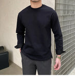 New Autumn Fashion Men T-shirt Light Luxury Solid Color Long Sleeve Tops Leisure Streetwear Casual O Neck Basic Shirts M-3XL
