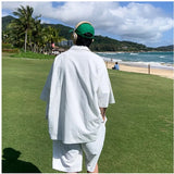 Summer Two-Piece Men's Sets Shirt and Shorts Casual Outfits Oversized Short Suit Plain Clothes Clean Fit Black White Green