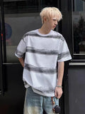 250G Cotton Summer T-shirts Men Korean Fashion Irregular Stripes Basic Tees Y2K Tops Short Sleeve Oversized T Shirts