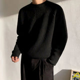 Mens Autumn Winter Korean Style Loose Round Neck Knitted Sweater Gender-Neutral Trendy Casual Solid Color Simple Sweater Unisex