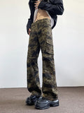 Y2K 2000S Camouflage Multi Pockets Slim Jeans Flare Cargo Pants For Men Clothes Streetwear Hip Hop Lady Old Long Trousers