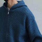Y2K Mens Hollow Solid Color Knitted Breathable Hooded Sweater Autumn Student Campus Trend Japanese Outerwear Men's Clothing
