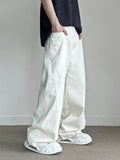 New Men's Cotton White Non-stretch Straight Baggy Jeans Streetwear Fashion Casual Denim Pants Hip Hop Trendy Male Trousers