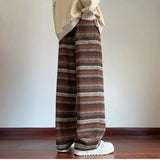 Wide Leg Pants Men Women Autumn Winter Fashion Casual Straight Pants Loose Mopping Pants Harajuku Vintage Striped Black/Coffee