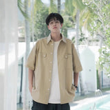Japanese Ice Silk Short-sleeved Shirt Men Summer Loose and Versatile Casual Top