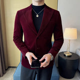 Men Corduroy Blazer Jackets Slim Fit Luxury Evening Dresses Suit Coat Wedding Prom Clothing Black Red