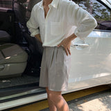 Men's Clothing Light Luxury Korean Popular Linen Shirts Streetwear Long Sleeve Solid Color Retro Leisure Thin Pocket Blouse