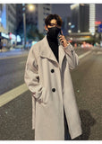 New 2025 Autumn Winter Men Imitation Wool Overcoat Stand Collar Mid Long Single Breasted Windproof Warm Coat Fashion Outerwear