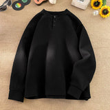Spring NEW Mens Long Sleeve T Shirts Casual Round Neck Tees Button design White Black Undershirts Loose Fit Tshirts