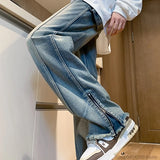 Autumn Side Zipper Jean Pants New Fashion  men streetwear Jeans Loose Straight Denim Pant Mens Vintage All-match Trousers