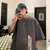 Men's Cotton Oversized Bamboo T-shirt Printed Loose Tops Tshirts Men Clothing Breathable Casual Short Sleeve Tees Streetwear