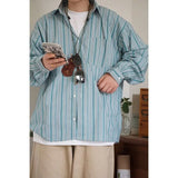 Japanese Vintage Wild Long Sleeve Striped Shirt Men and Women Loose Casual Harajuku Trend Oversized Button Up Shirt Thin Coat
