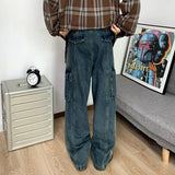 Cyber Y2K Streetwear Multi Pockets Baggy Jeans Cargo Pants For Men 90S Vintage Clothes Old Straight Luxury Denim Trousers