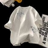 Men's Oversized T-shirts Fashion White 5XL Cotton T Shirt for Men Casual Summer Wear Bird Print Tee Shirts Men Clothing