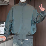 Stand Collar Loose Fit Outdoor Spring Biker Mens Jacket Casual Windbreaker Streetwear Urban Travel Hiking Trendy Daily Wear Coat