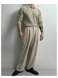 New Korean Fashion Men Polo Sweater Light Luxury Knitted Solid Color Long Sleeve Pullover Premium Quality Skin-friendly Knitwear