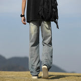 Men's denim pants - Summer American retro straight leg jeans loose and breathable high street fashion ripped casual pants