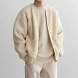 Autumn Zipper-Up Knitted Sweatercoat for Men Solid Casual Slim Baisc Cardigan Hombre Round Neck Pocket  Tops Male Outwear