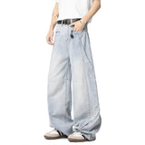 Solid Color Male Denim Pants Men Clothing Summer New Fashion 2025 Baggy Patchwork Male Jeans Straight Bottoms