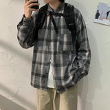 Autumn Plaid Shirt Men's Fashion Retro Casual Shirt Men Streetwear Wild Loose Long Sleeve Shirts Mens Large Size M-5XL