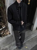 American Retro Multi-button Stand Collar Design Jacket Men Korean Hip Hop Coat High Street Hip-hop Solid Color Classic Jacket