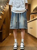Summer Men's Cargo Denim Shorts Baggy Straight Fashion Casual Wide Leg Short Pants Big Pocket Beach Vacation Short Jeans Male
