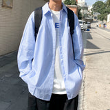 Men Korean Fashions Long Sleeve Shirts Spring Mens Striped Blue Vintage Shirt Male Cotton Button Up Blouse 5XL