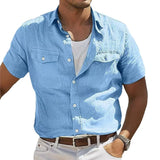 Seaside Beach Casual Breathable Linen Shirt Men Summer Fashion Turn-down Collar Buttoned Shirts For Mens Short Sleeve Cardigans