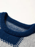 New Popular Autumn Winter Plaid Jacquard Pattern Pullover Sweater Casual Round Neck Contrast Color Knitted Men's Pullover