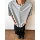 Summer Short Sleeved T-shirt Men Black White Casual T Shirt Men Streetwear Korean Loose Round Neck Button T Shirt Mens Top