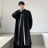 Dark Style New Men's Shirts Stand Collar Long Sleeve Split Vintage Male Tops Contrast Color Solid Color Spring