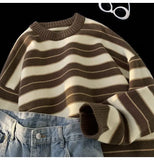 American autumn and winter high street men and women trendy lazy style round neck knitted sweater couple loose casual sweater