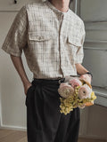 Korean Elegant Short-sleeved Shirt Men's Summer Loose Casual Shirt Korean Commuter Striped Round Neck Cardigan Chic