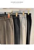 Autumn Winter Men's Woolen Suit Pants Formal Business Office Slim Straight Elastic Waist Korean Casual Tapered Brown Trousers