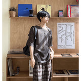Street Punk Shirt Off-shoulder Hollow T-shirt American 2025 New High-end Style Fashionable Casual Loose Short Sleeves