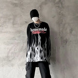 Tie-dyed Flame Long-sleeved T-shirt Men's Autumn New Loose Large Size Hip-hop High Street Fashion Harajuku Hong Style Top Chic