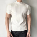 Men's Clothing Fashion Jacquarded Tops Luxury High Quality Knit O Neck Short-sleeved T-shirt Leisure Popular Retro Slim Knitwear