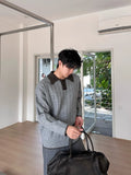 Winter Men's Trending Knitted Lapel Sweater Light Luxury Leisure Patchwork Long Sleeve Pullover Japanese Retro Loose Knitwear
