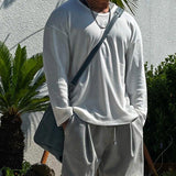 Street Fashion Round Neck Solid Color Loose T-Shirt Straight Mens Autumn Running Fitness Training Sports Leisure Long Sleeve Top