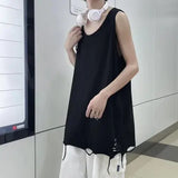 Hole Tanks Men Baggy Simple Harajuku Chic Teens Fashion High Street Clothes All-match Korean Style Casual Tops O-neck Breathable