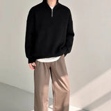 Man Clothes Solid Color Zip-up Knitted Sweaters For Men Black Zipper Plain Pullovers Stylish Casual Winter Fun Neck A